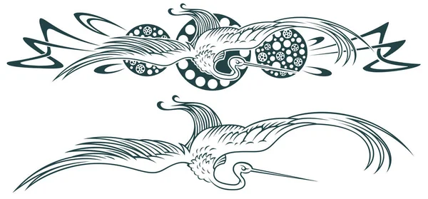 Vector Vignette Labels Sticker Other Design Tribal Crane Tattoo — Stock Vector