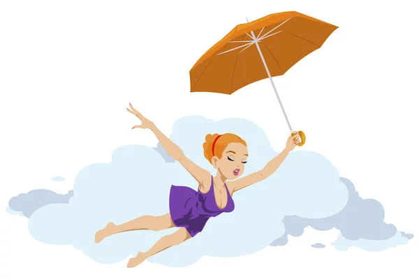 Une Fille Vole Sur Parapluie Femme Affaires Avec Parachute Doré — Image vectorielle