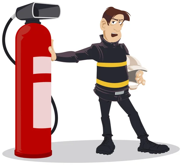 Brandweerman Met Brandblusser Brandbeveiliging Vlampreventietechnologieën Naleving Van Brandveiligheidsvoorschriften Illustratieconcept Voor Rechtenvrije Stockvectors