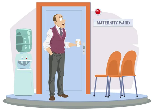 Homme Porte Établissement Médical Maternité Soins Santé Médecine Concept Illustration — Image vectorielle
