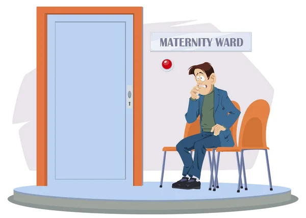 Homme Porte Établissement Médical Maternité Soins Santé Médecine Concept Illustration — Image vectorielle