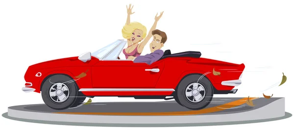 Feliz Pareja Joven Cabriolet Concepto Ilustración Para Desarrollo Sitios Web — Vector de stock