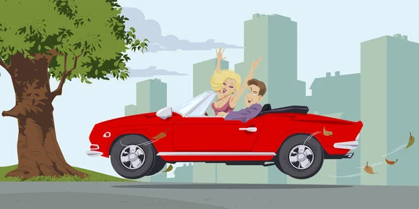 Feliz Casal Jovem Cabriolet Conceito Ilustração Para Site Móvel Desenvolvimento —  Vetores de Stock