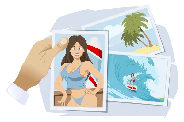 Dziewczyna Stroju Kąpielowym Rekreacji Surfer Deską Surfingową Turyści Wakacjach Koncepcja — Wektor stockowy
