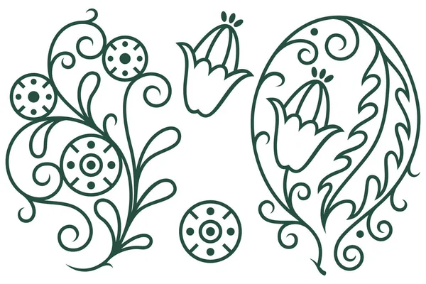 ラベル ステッカー その他のデザインのためのベクトルビネット 花や植物の部族の入れ墨のセット — ストックベクタ