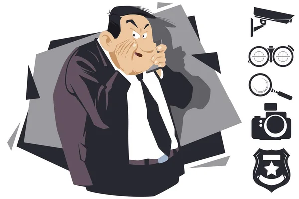 Gros Lard Qui Parle Téléphone Homme Affaires Bavarde Spy Rapporte — Image vectorielle