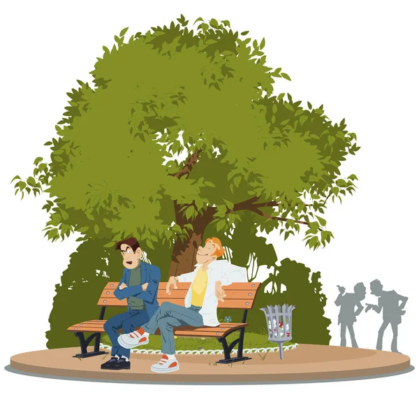 Des Amis Qui Parlent Sur Banc Parc Illustration Pour Site — Image vectorielle