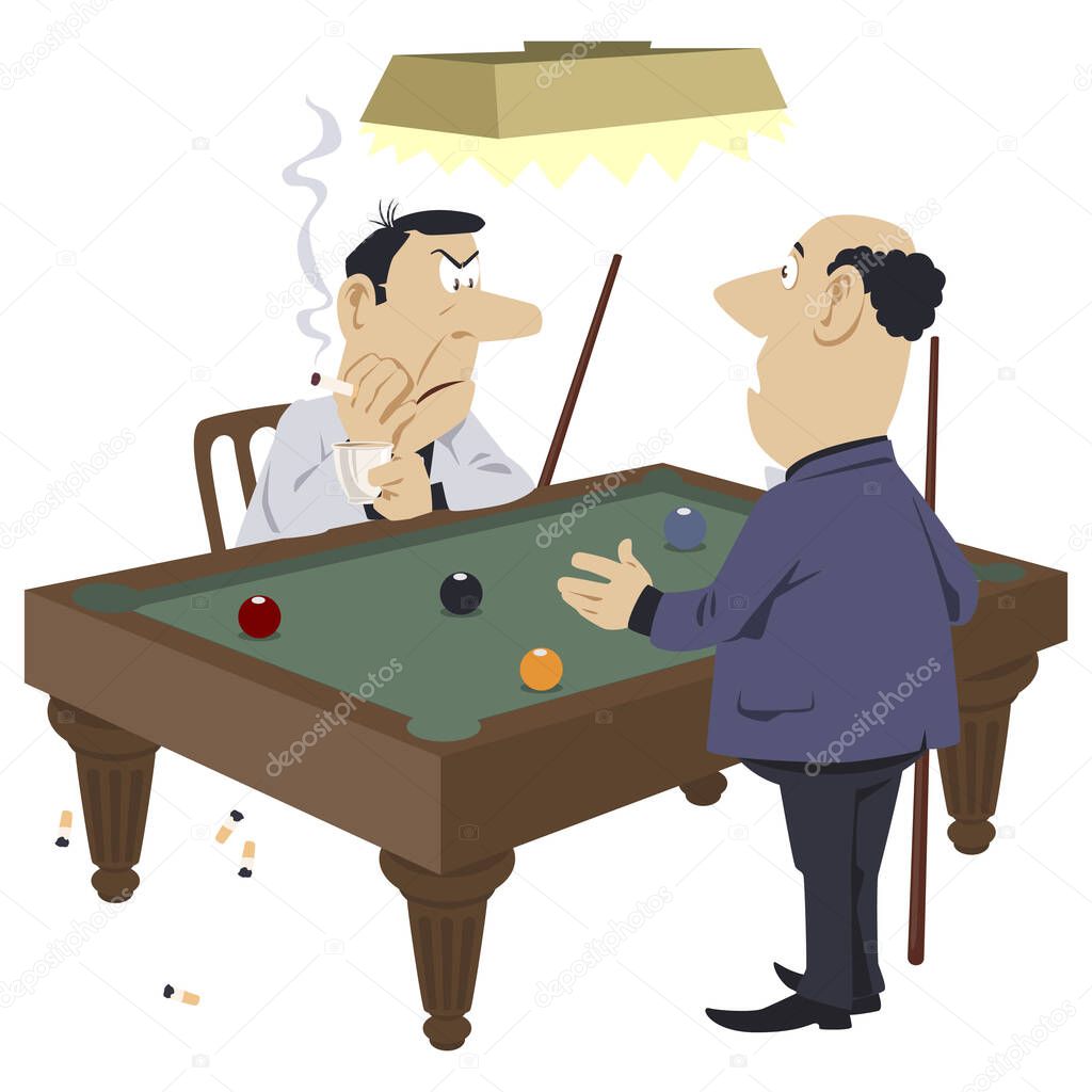 Men play billiards. Illustration concept for mobile website and internet development.