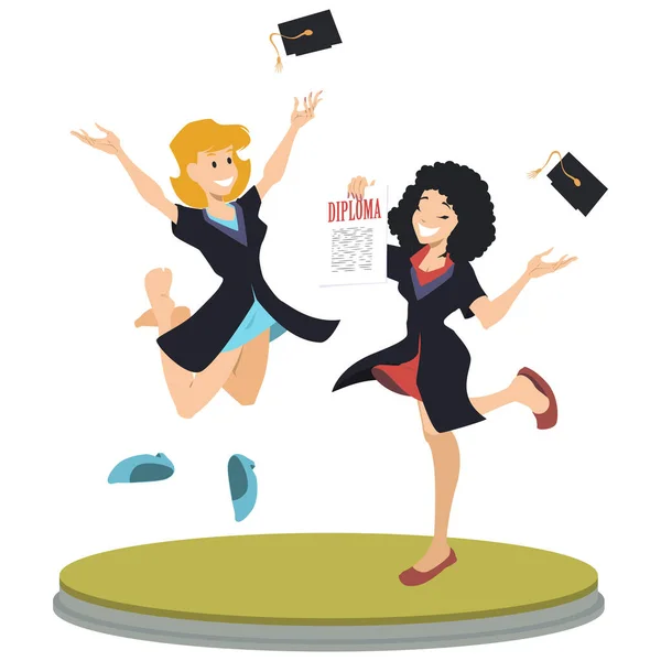 Happy Girls Exams Getting Diploma Illustration Concept Mobile Website Internet — Vector de stock