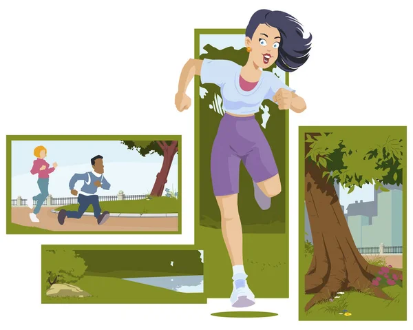Κορίτσι Τρέχει Στο Πάρκο Υγιής Ζωή Εικονογράφηση Έννοια Για Την — Διανυσματικό Αρχείο