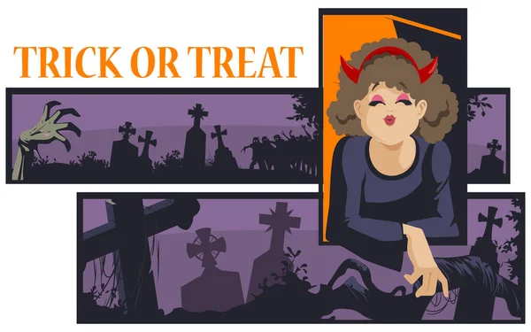 Clipart Für Feiertage Halloween Glückliches Mädchen Bläst Einen Süßen Kuss — Stockvektor