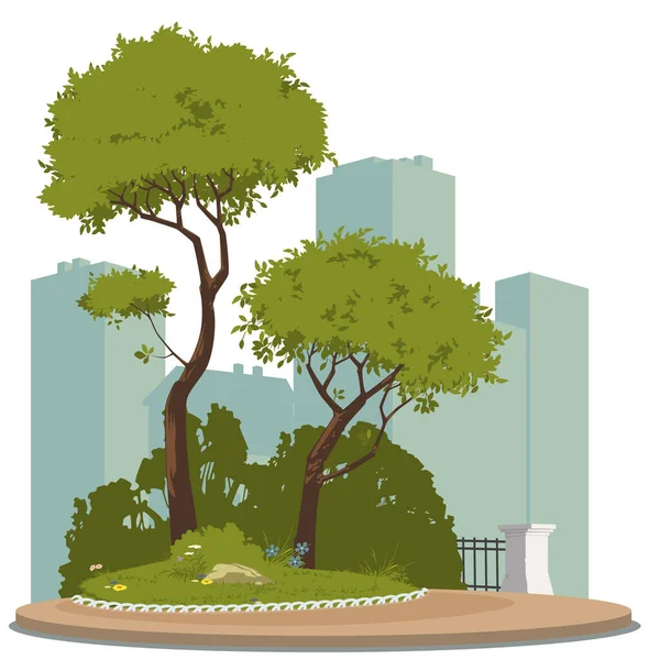 Paysage Urbain Arbres Dans Parc Ville Illustration Pour Site Internet — Image vectorielle