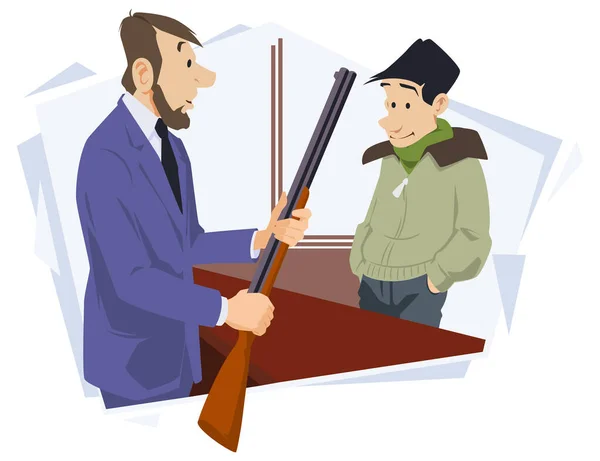 Guy Gun Shop Man Talking Vendor Illustration Concept Mobile Website — Stock Vector