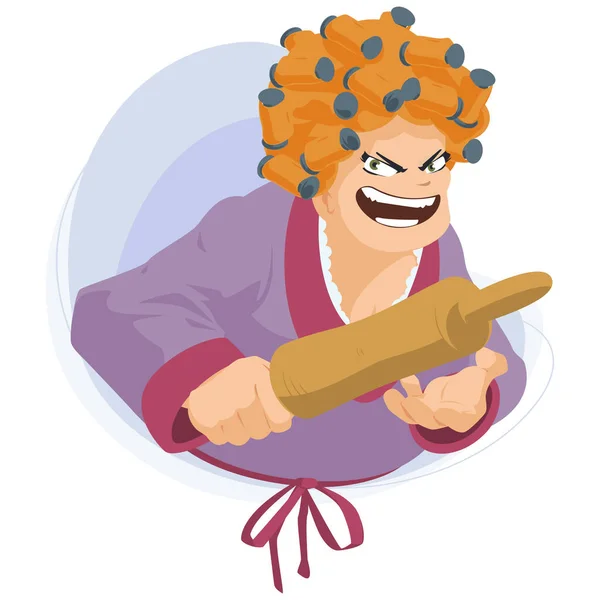 Angry Woman Rolling Pin Illustration Concept Mobile Website Internet Development — Stock Vector