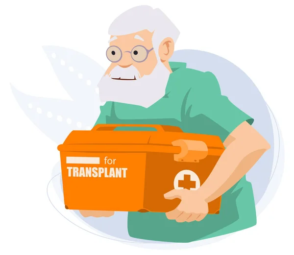 Mann Arztuniform Sanitäter Mit Box Zum Transport Von Organen Illustrationskonzept — Stockvektor