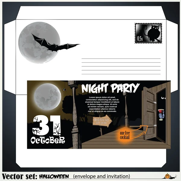 Vektor kuvert och en inbjudan till en fest som firar halloween — Stock vektor