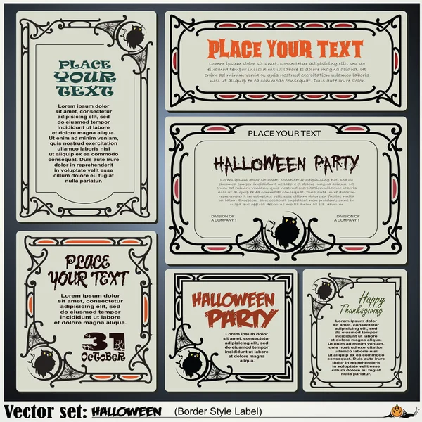 Etiquetas de estilo fronterizo sobre diferentes temas para la decoración y el diseño en un tema de Halloween — Vector de stock