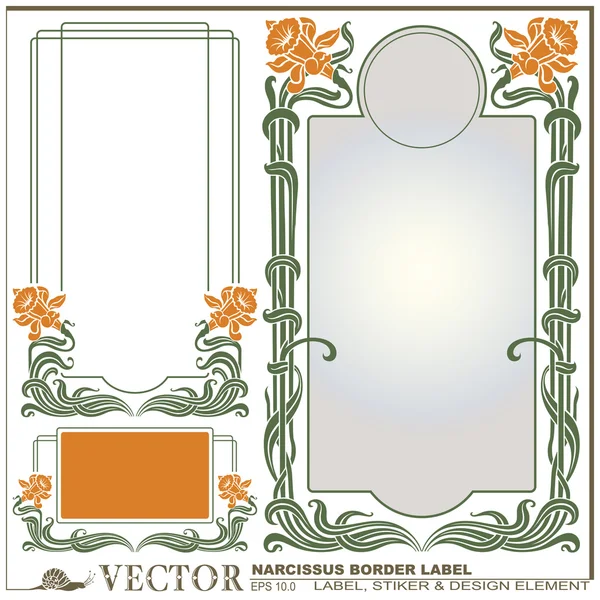Etiquetas de estilo fronterizo en diferentes temas con narcisos de flores — Archivo Imágenes Vectoriales