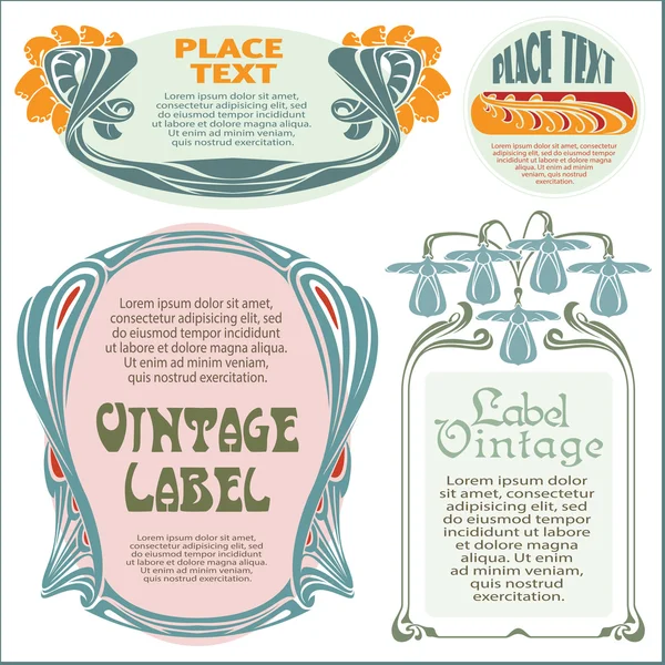 Vector vintage flower labels on different versions — Stock Vector