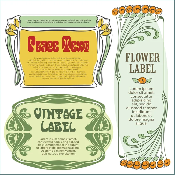 Vector vintage flower etiketter på olika versioner — Stock vektor