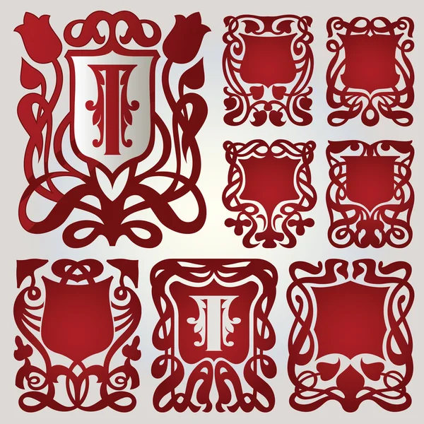 Conjunto vectorial de escudos para mayúsculas — Archivo Imágenes Vectoriales