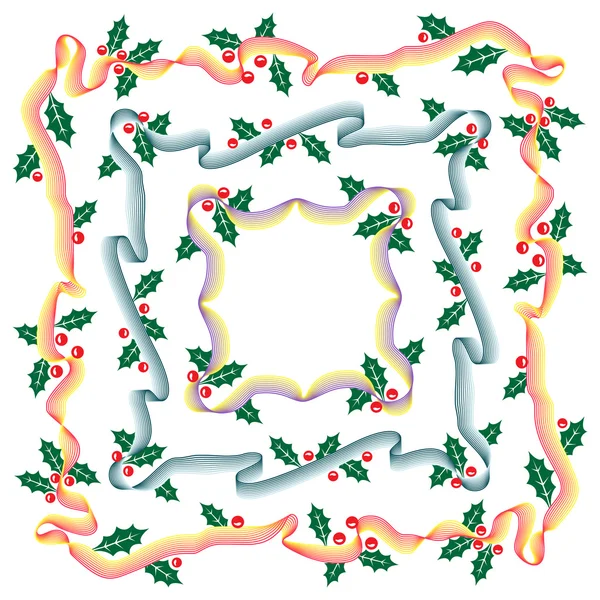 Ensemble vectoriel : bordure de rubans et gui à Noël et Nouvel An — Image vectorielle