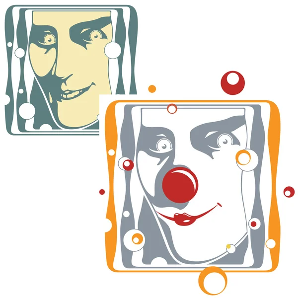 矢量图-小丑和面对的小丑 — 图库矢量图片