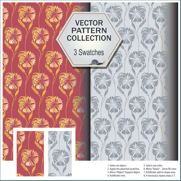 Colección de patrones vectoriales que incluye 3 muestras de flores — Archivo Imágenes Vectoriales