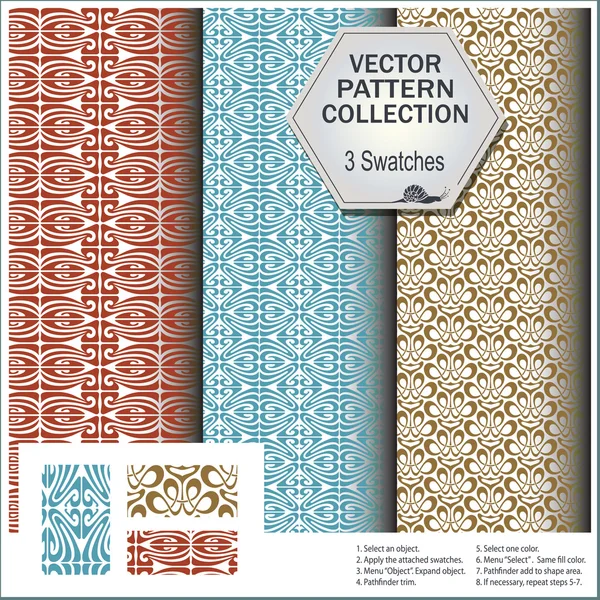 Vector pattern collection that includes 3 brushes — Stock Vector