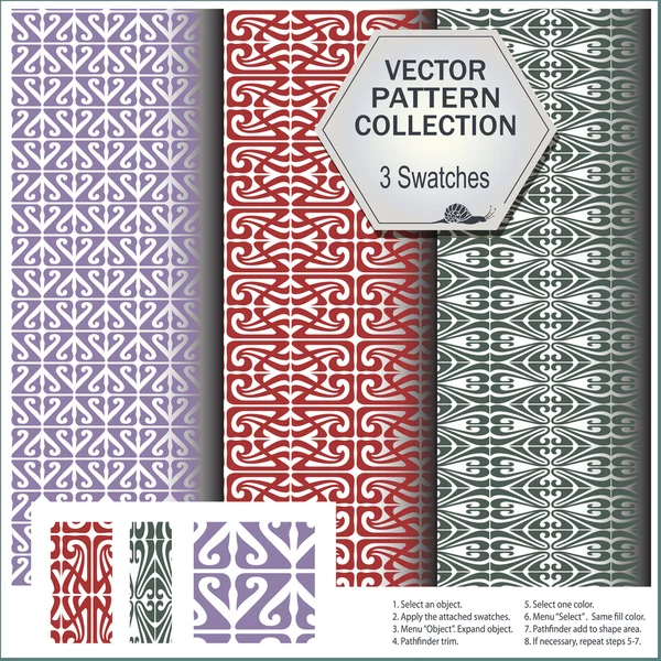 Vector patroon collectie met daarin 3 borstels — Stockvector