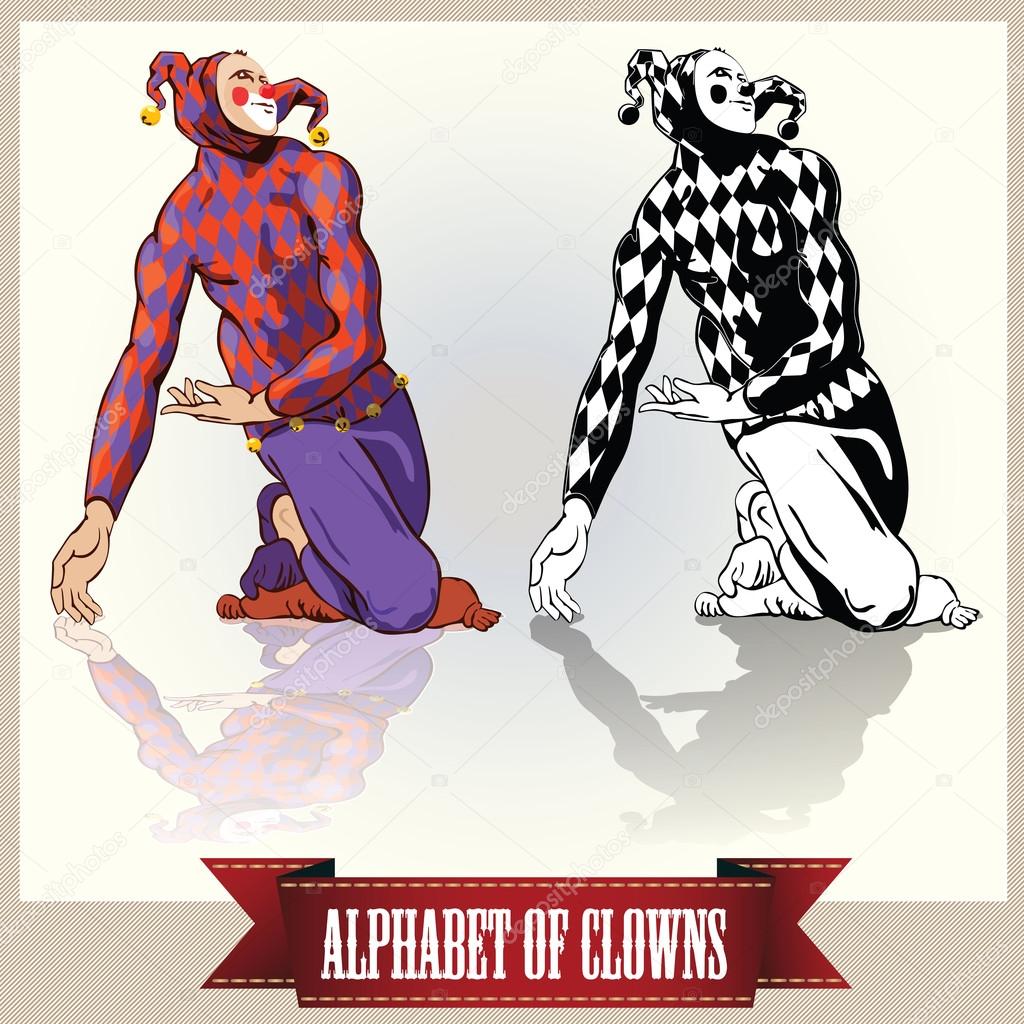 Vector clowns in a pose letters of the English alphabet