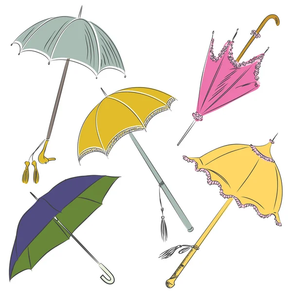 벡터 스케치-우산 세트 — 스톡 벡터