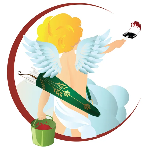 Vector angel with a brush and a bucket of paint. — Stock Vector