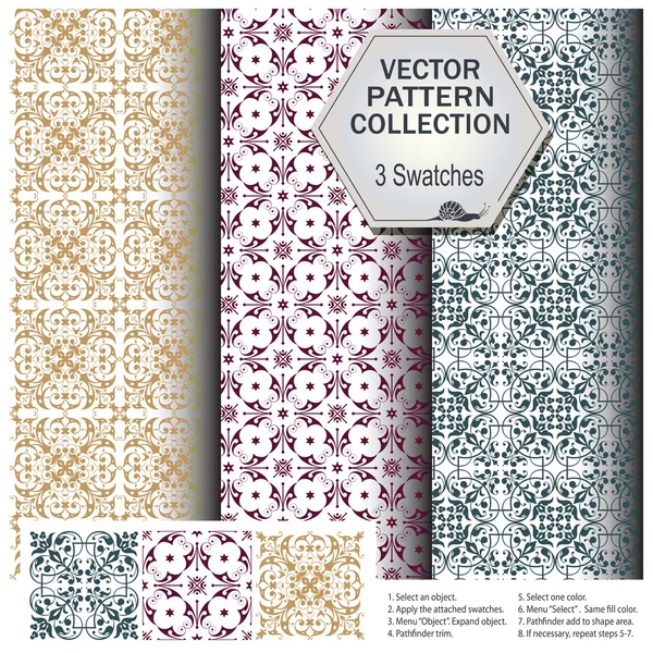 Vector patroon collectie met daarin 3 borstels — Stockvector