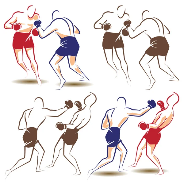 Векторные абстрактные боксеры на ринге во время боя . — стоковый вектор
