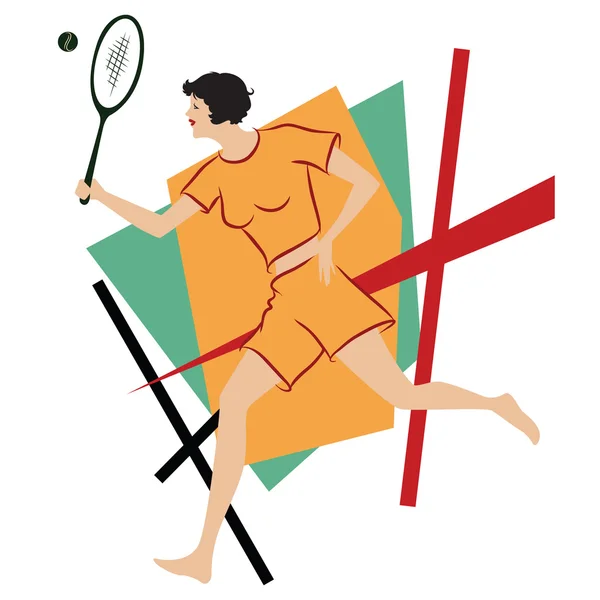 Vector illustration. Girl playing tennis — Stock Vector