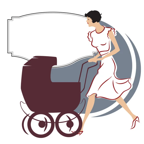 Illustration vectorielle. Fille avec une poussette pour une promenade — Image vectorielle