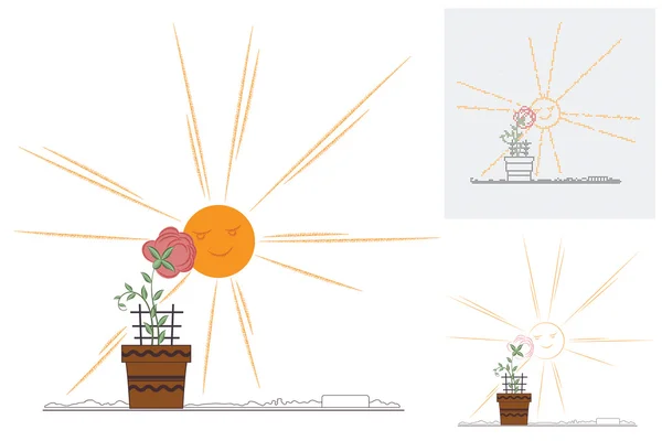 Vector bloem op een achtergrond van een glimlachende zon — Stockvector