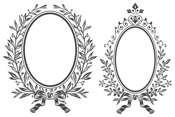 Vector sketch - Frames, gevlochten laurel en bloemen. — Stockvector