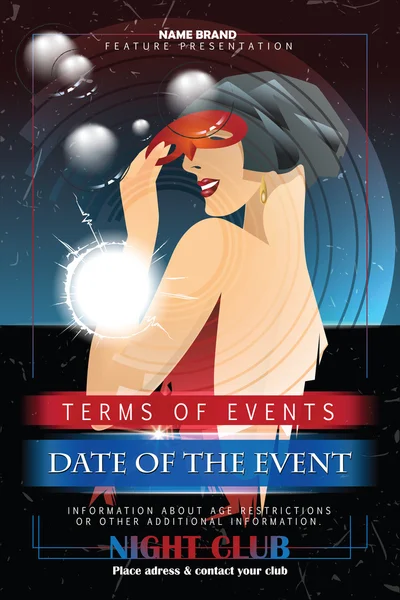 Vector template flyer advertising a nightclub, shows, parties — Stock Vector