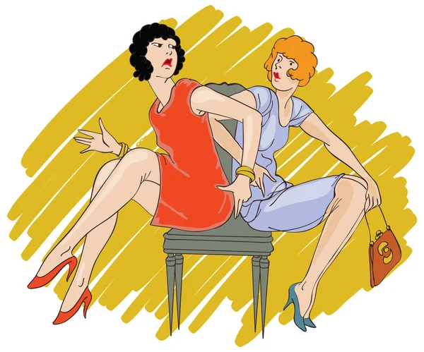 Vector hand drawn sketch - Two girls arguing over a chair. — Stock Vector