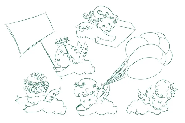 Vector set. Sketch of cupids and angels — Stok Vektör