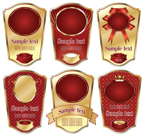 Gold-framed labels on different topics for decoration and design — Stock Vector