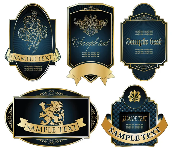 Gold-framed labels on different topics for decoration and design — Stock Vector