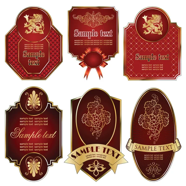 Gold-framed labels on different topics for decoration and design — Stock Vector