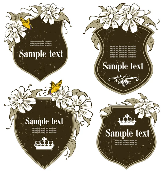 Gold-framed labels on different topics for decoration and design — Stock Vector