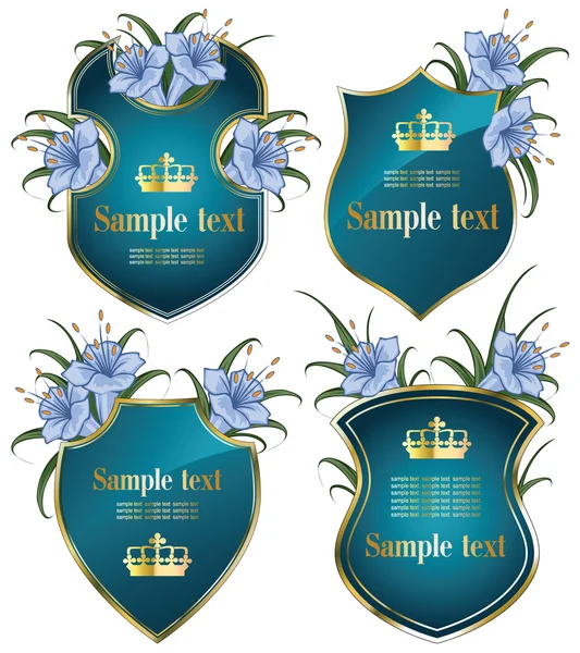 Gold-framed labels on different topics for decoration and design — Stock Vector