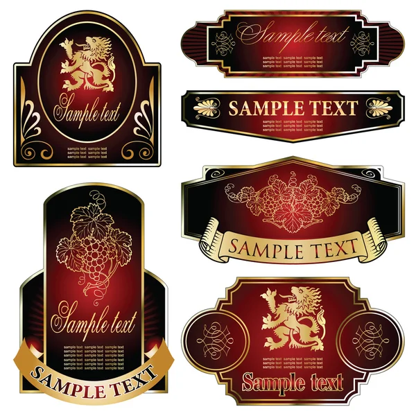 Etiquetas enmarcadas en oro sobre diferentes temas para decoración y diseño — Vector de stock
