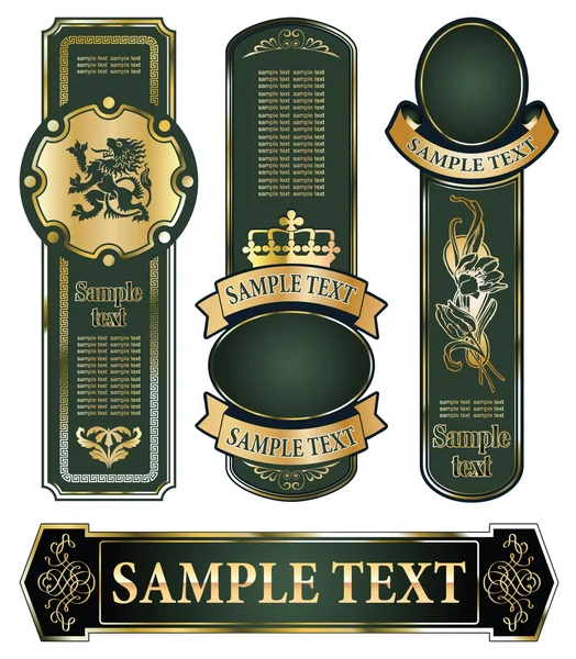 Gold-framed labels on different topics for decoration and design — Stock Vector