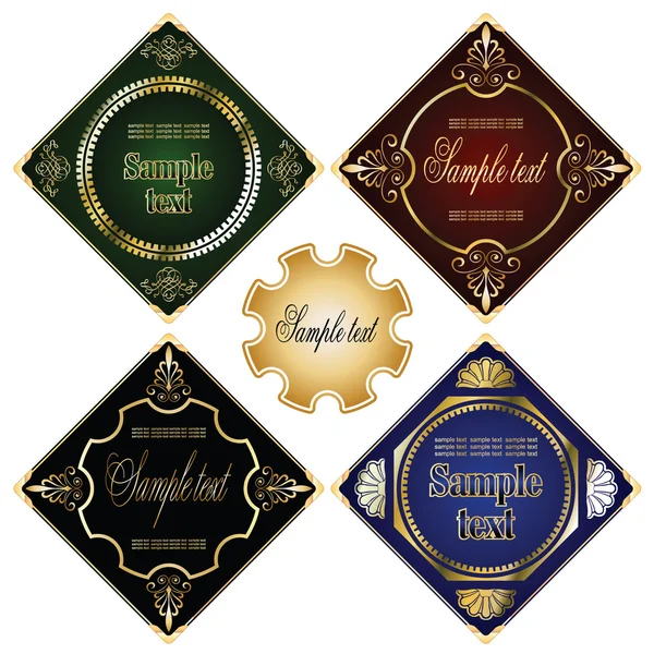 Goldgerahmte Etiketten zu verschiedenen Themen für Dekoration und Design — Stockvektor